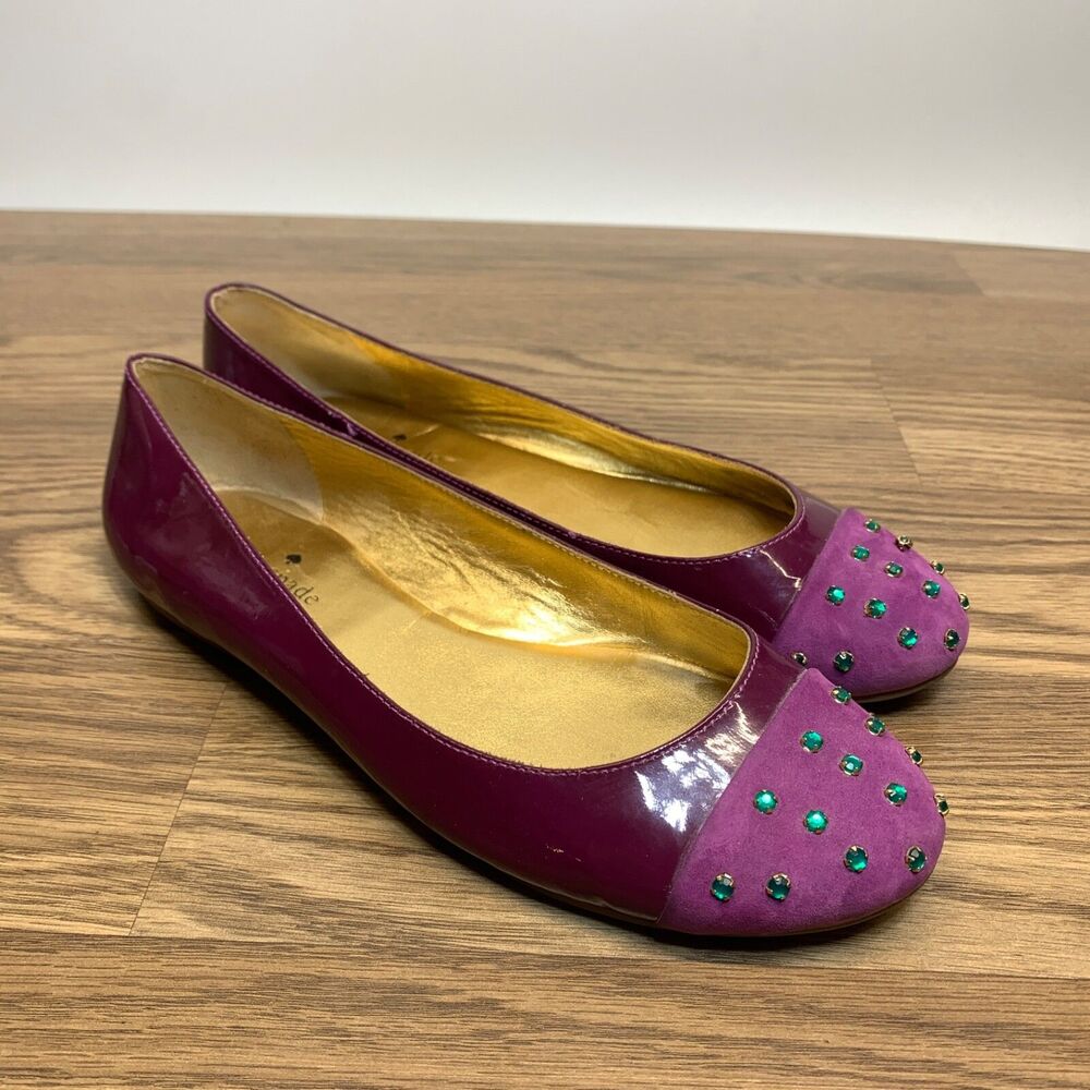 Kate Spade New York Patent Leather Crystal Embellishments‎ Ballet Flats 9.5M
